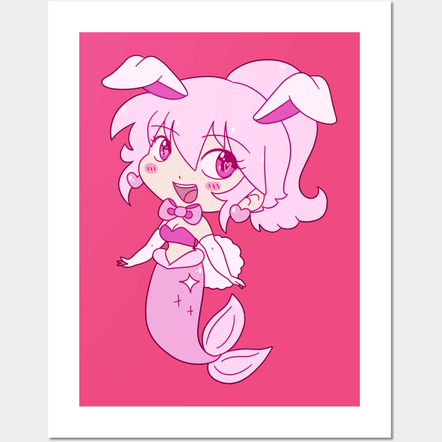 Pink Bunny Girl Mermaid Wall Art by saradaboru